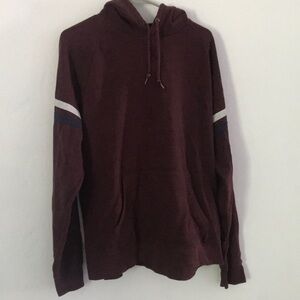 Burgundy hoodie with gray and navy
